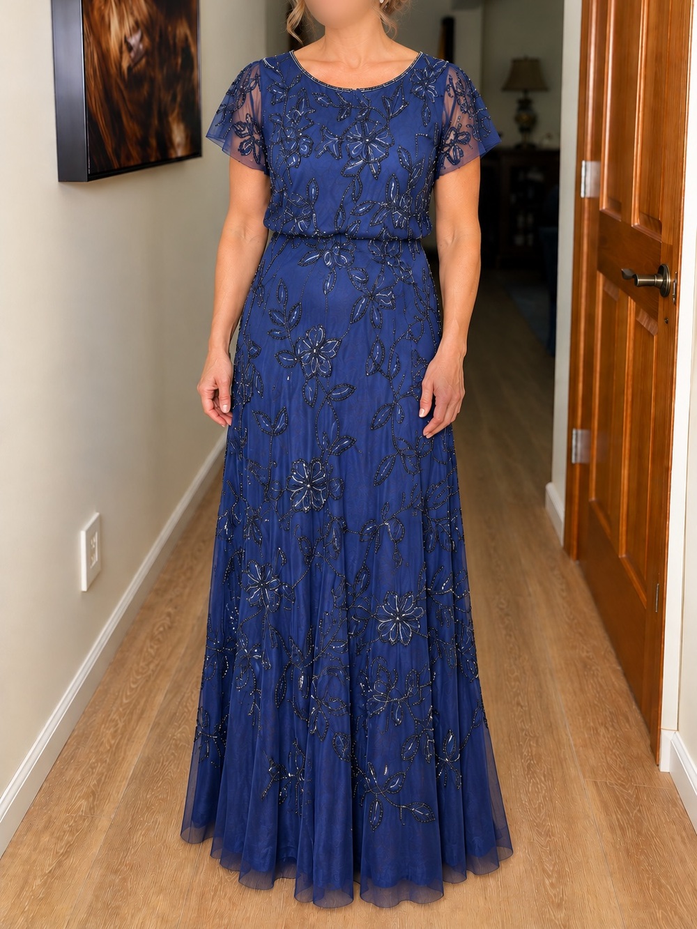 Adrianna Papell 10P Petite Navy Beaded Mother of Bride Gown NWT